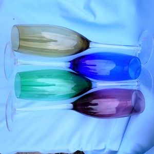 Vintage Set Of 4 Spectrum Hand Blown Multicolored Crystal Champagne Flutes10.25"